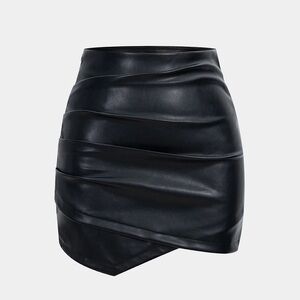 MICAS Asymmetrical Ruched Faux Leather Mini Skirt (Size xs)  NWT